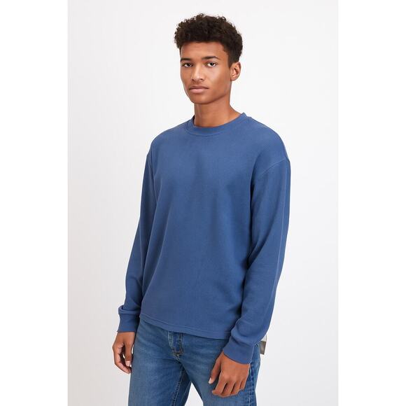 JMRUSA Blue Long Sleeve Waffle Knit  Henley Shirt Men’s Size Large New with tags - Picture 1 of 11